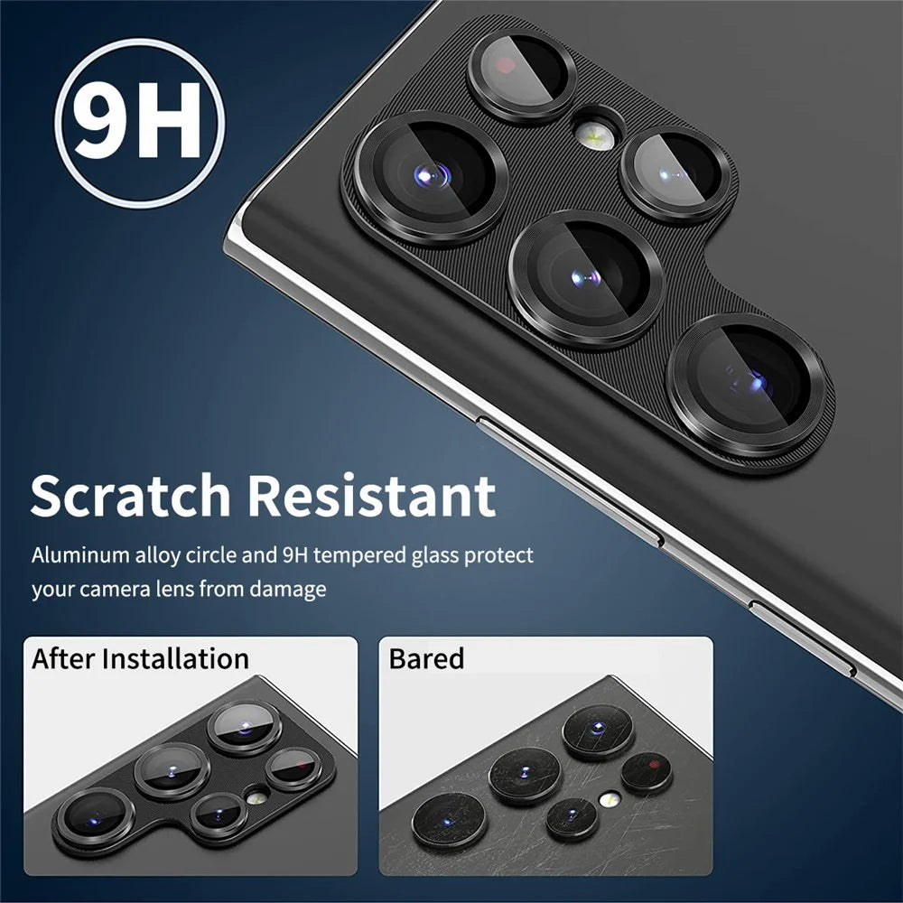 ENKAY HAT PRINCE Camera Lens Protector for Samsung Galaxy S22 Ultra 5G Aluminium Alloy + Tempered Glass Camera Lens Film - Black - 2