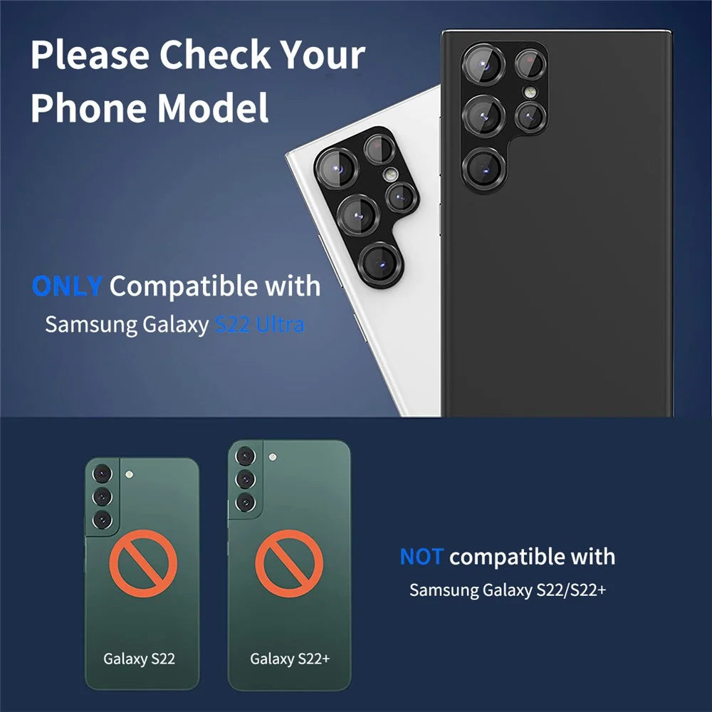 ENKAY HAT PRINCE Camera Lens Protector for Samsung Galaxy S22 Ultra 5G Aluminium Alloy + Tempered Glass Camera Lens Film - Black - 6
