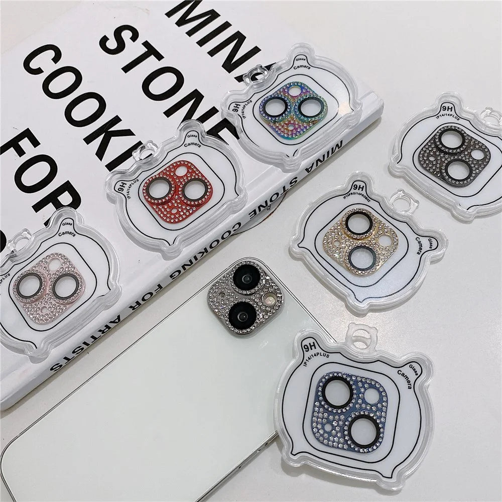 MKADI For iPhone 14 Plus / 14 Rhinestone Decor Camera Lens Protector Metal+Tempered Glass Anti-scratch Film - Silver - 4