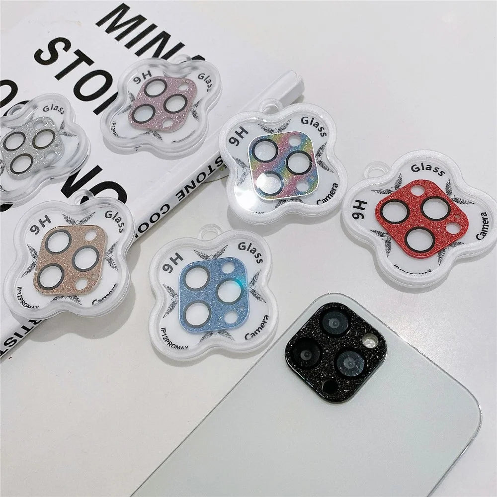 MKADI For iPhone 12 Pro Max 6.7 inch Camera Lens Film Glitter Tempered Glass Lens Protector - Black - 3