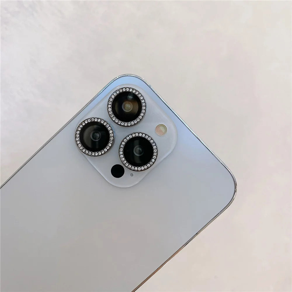 MKADI For iPhone 14 Pro / 14 Pro Max 1 Set Metal + Tempered Glass Camera Lens Protector Rhinestone Decor Anti-scratch Lens Film - Silver - 2