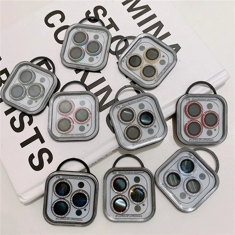 MKADI For iPhone 14 Pro / 14 Pro Max 1 Set Metal + Tempered Glass Camera Lens Protector Rhinestone Decor Anti-scratch Lens Film - Silver - 3