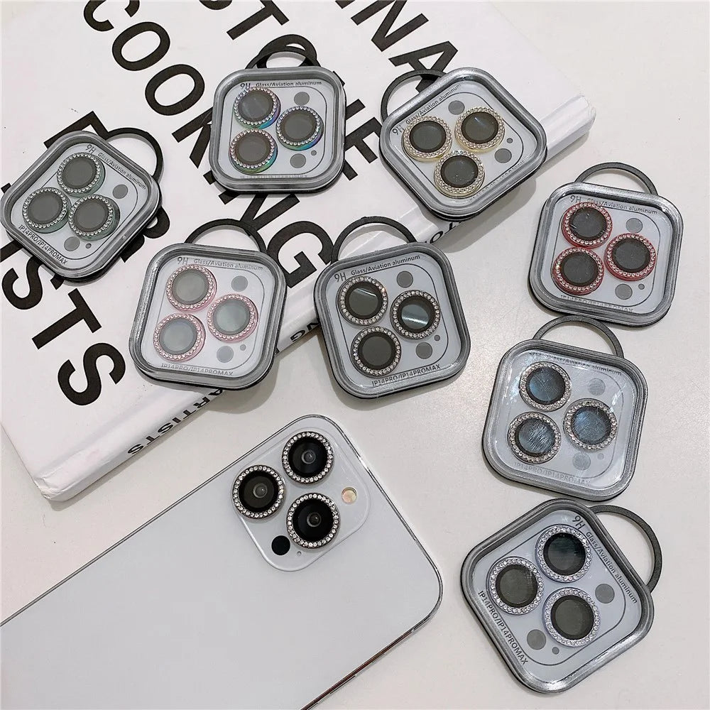 MKADI For iPhone 14 Pro / 14 Pro Max 1 Set Metal + Tempered Glass Camera Lens Protector Rhinestone Decor Anti-scratch Lens Film - Silver - 4