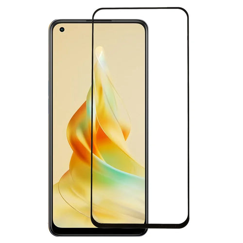 For Oppo Reno8 T 4G Full Coverage Screen Protector Silk Printing Black Edge Tempered Glass Film - 1