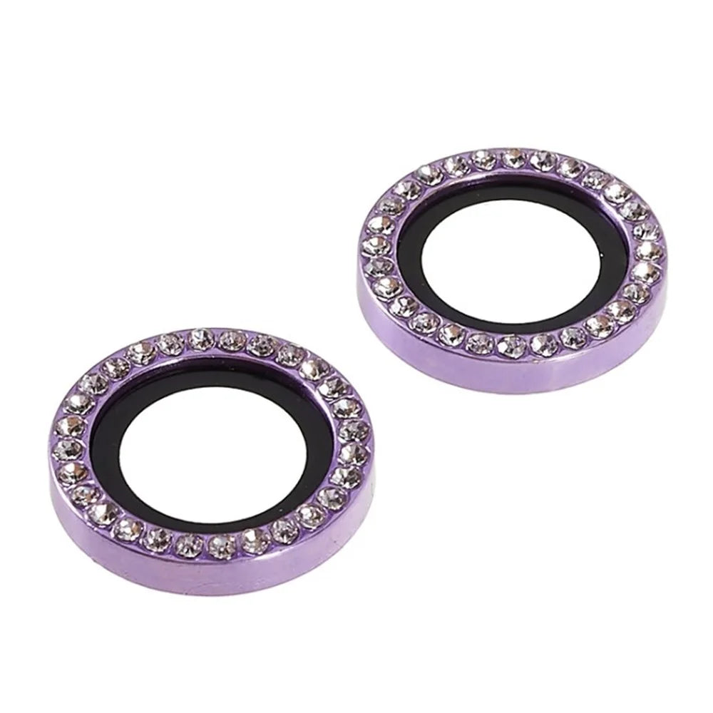For iPhone 14 / 14 Plus Camera Lens Protector Rhinestone Metal Frame + Tempered Glass Rear Lens Film - 1