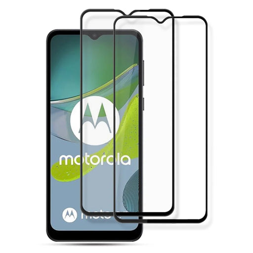 AMORUS 2Pcs For Motorola Moto E13 4G Silk Printing Tempered Glass Full Screen Protector Anti-scratch Full Glue Film - Black - 1