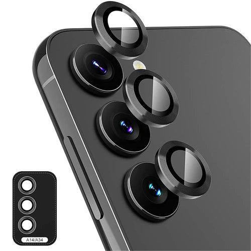 ENKAY HAT PRINCE For Samsung Galaxy A14 5G / 4G / A34 5G Camera Lens Protector Set Aluminum Alloy+Tempered Glass Camera Ring Cover - Black - 1