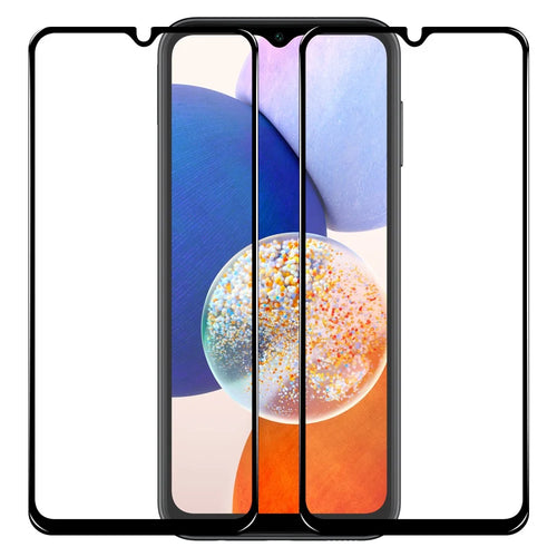 NORTHJO 2Pcs A+ Silk Printing Screen Protector for Samsung Galaxy A14 5G / 4G , 0.3mm 2.5D High Aluminum-silicon Glass Full Screen Film - Black - 1
