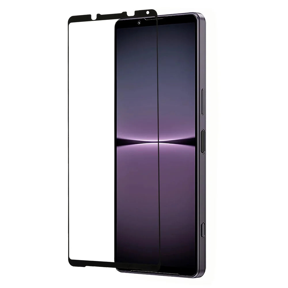 For Sony Xperia 1 V Silk Printing Full Glue Phone Screen Protector Tempered Glass Black Edge Screen Film - 1