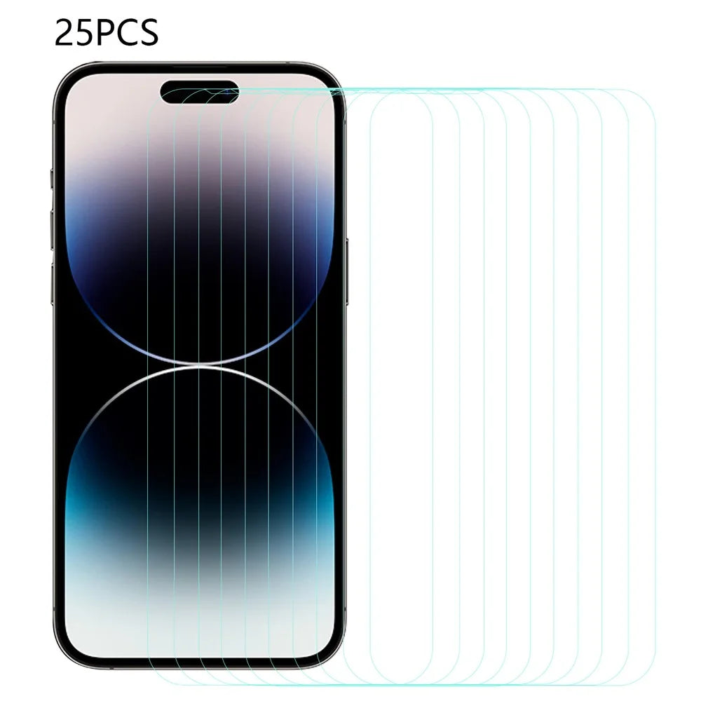 25Pcs For iPhone 14 Pro Max HD Clear Arc Edge Tempered Glass Screen Protector Phone Screen Film (No Package, with Wipes Set, Dust-absorber, Guide Sticker) - 1