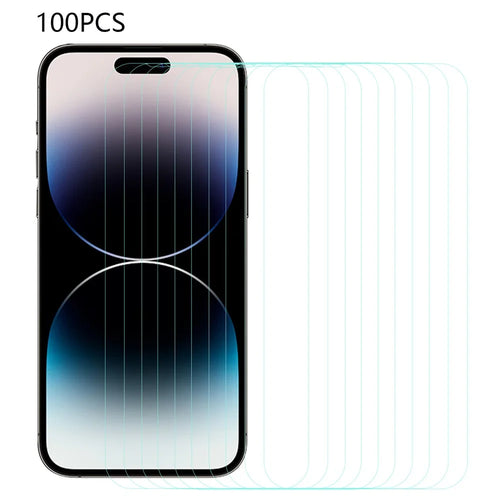 100Pcs Anti-Scratch Film for iPhone 14 Pro Max HD Clear Arc Edge Tempered Glass Screen Protector (No Package, with Wipes Set, Dust-absorber, Guide Sticker) - 1