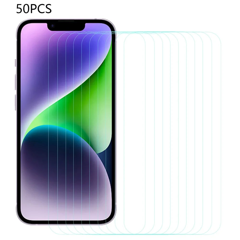 50Pcs HD Clear Phone Screen Film for iPhone 17e / 16e / 13 / 13 Pro Arc Edge Anti-Dust Tempered Glass Screen Protecto (No Package, with Wipes Set, Dust-absorber, Guide Sticker)r - 1