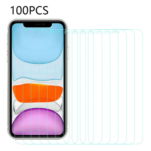 100Pcs For iPhone 11 6.1 inch Screen Film HD Clear Tempered Glass Screen Protector (No Package, with Wipes Set, Dust-absorber, Guide Sticker) - 1