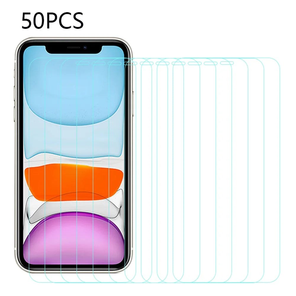 50Pcs Tempered Glass Screen Protector for iPhone 11 6.1 inch HD Screen Film Arc Edge Anti-Dust Screen Protector (No Package, with Wipes Set, Dust-absorber, Guide Sticker) - 1