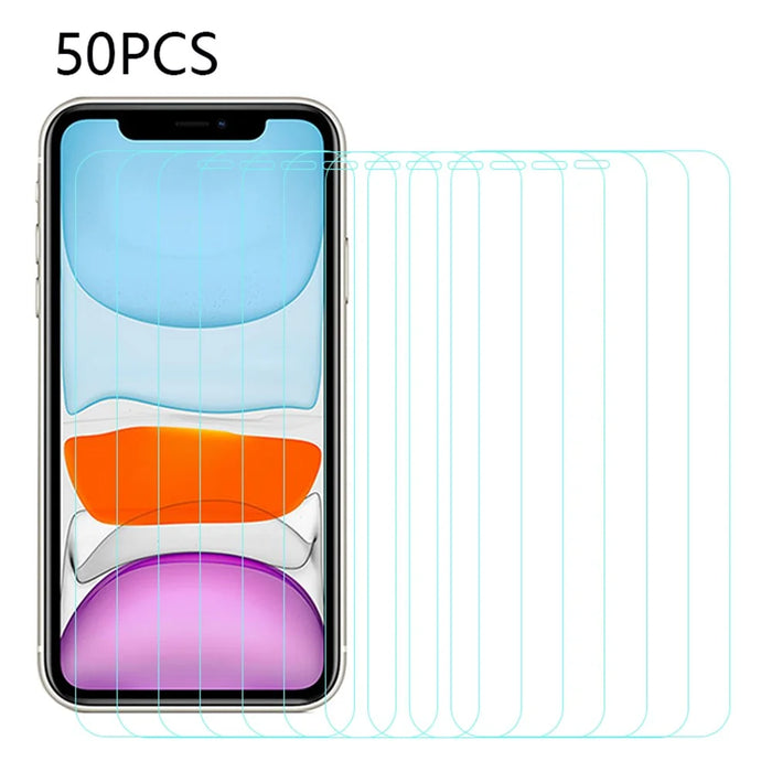50Pcs Tempered Glass Screen Protector for iPhone 11 6.1 inch HD Screen Film Arc Edge Anti-Dust Screen Protector (No Package, with Wipes Set, Dust-absorber, Guide Sticker) - 1