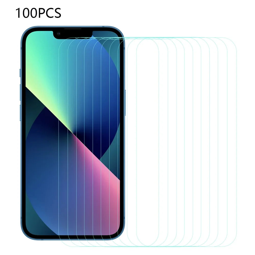100Pcs For iPhone 13 mini 5.4 inch Screen Film Clear HD Tempered Glass Screen Protector (No Package, with Wipes Set, Dust-absorber, Guide Sticker) - 1