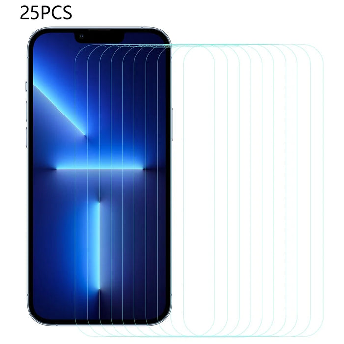 25Pcs For iPhone 13 Pro Max 6.7 inch HD Clear Tempered Glass Screen Protector Arc Edge Screen Protective Film (No Package, with Wipes Set, Dust-absorber, Guide Sticker) - 1