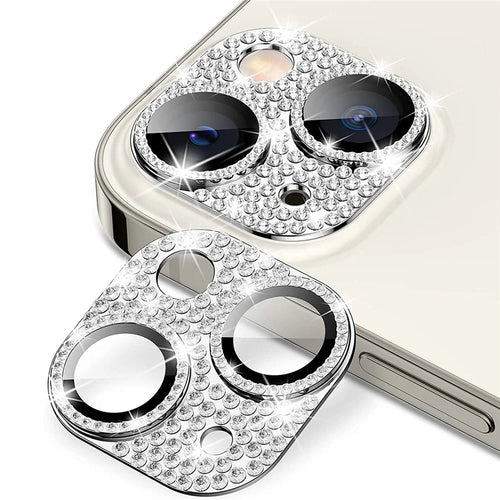 ENKAY HAT PRINCE For iPhone 13 / 13 mini Camera Lens Film Aluminum Alloy+Tempered Glass Rhinestone Rear Lens Protector - Silver - 1
