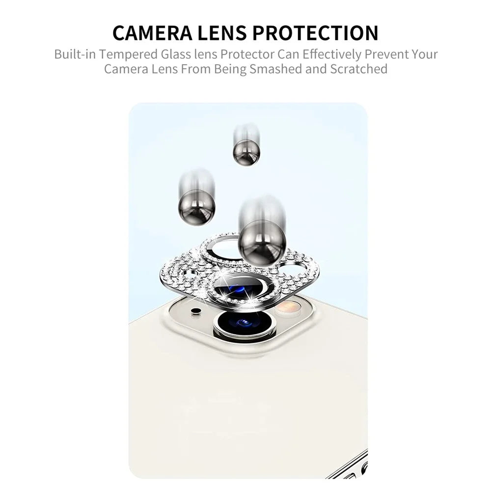 ENKAY HAT PRINCE For iPhone 13 / 13 mini Camera Lens Film Aluminum Alloy+Tempered Glass Rhinestone Rear Lens Protector - Silver - 3