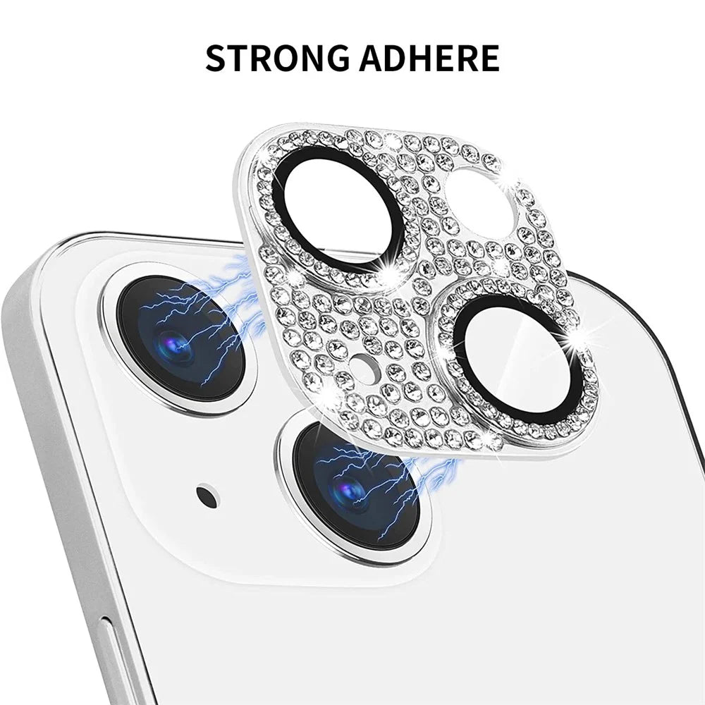 ENKAY HAT PRINCE For iPhone 13 / 13 mini Camera Lens Film Aluminum Alloy+Tempered Glass Rhinestone Rear Lens Protector - Silver - 4