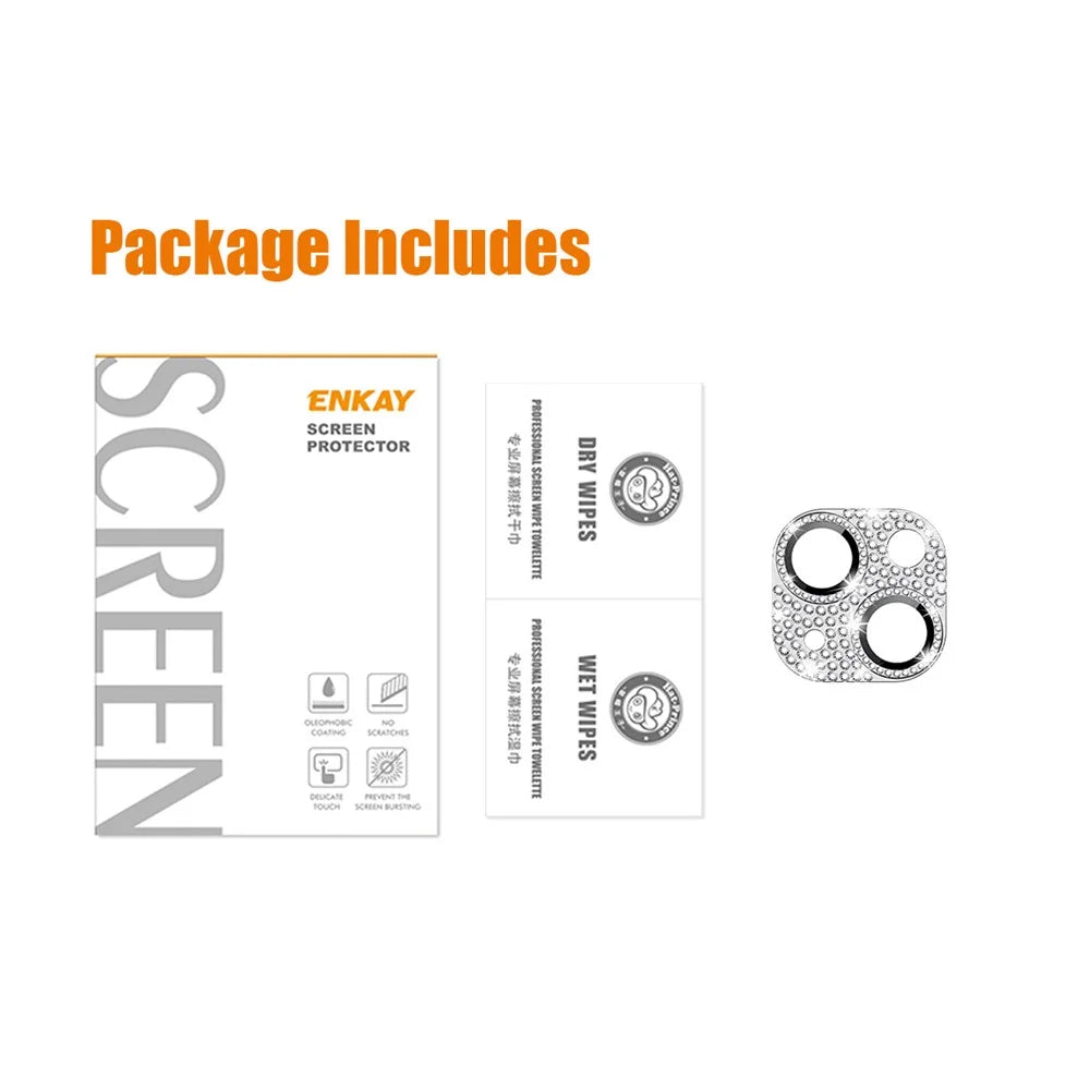 ENKAY HAT PRINCE For iPhone 13 / 13 mini Camera Lens Film Aluminum Alloy+Tempered Glass Rhinestone Rear Lens Protector - Silver - 7