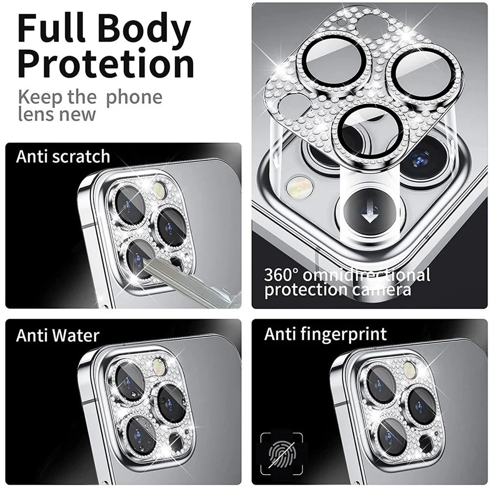 ENKAY HAT PRINCE For iPhone 13 Pro / 13 Pro Max Rhinestone Camera Lens Protector Aluminum Alloy+Tempered Glass Rear Lens Film - Silver - 3