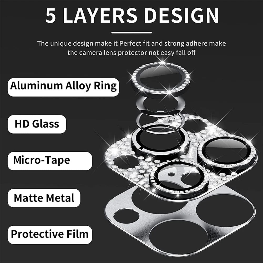 ENKAY HAT PRINCE For iPhone 12 Pro Camera Lens Film Aluminum Alloy+Tempered Glass Rhinestone Decor Lens Protector - Silver - 2