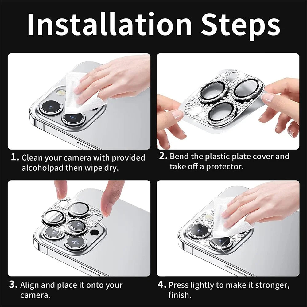 ENKAY HAT PRINCE For iPhone 12 Pro Camera Lens Film Aluminum Alloy+Tempered Glass Rhinestone Decor Lens Protector - Silver - 6