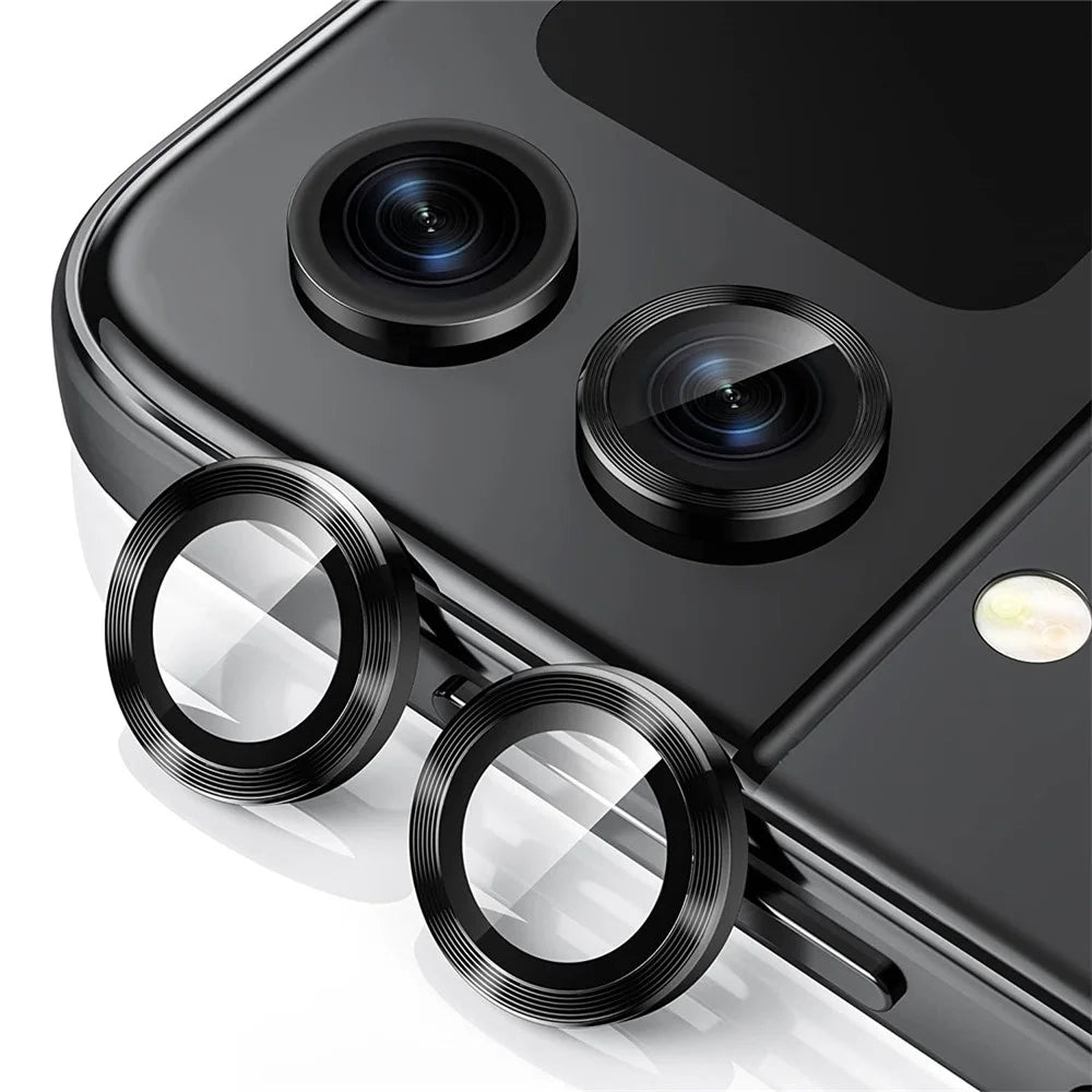ENKAY HAT PRINCE For Samsung Galaxy Z Flip4 5G / W23 Flip 1 Set Camera Lens Protector Tempered Glass Aluminum Alloy Ring Lens Film - Black - 1