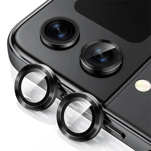 ENKAY HAT PRINCE For Samsung Galaxy Z Flip4 5G / W23 Flip 1 Set Camera Lens Protector Tempered Glass Aluminum Alloy Ring Lens Film - Black - 1