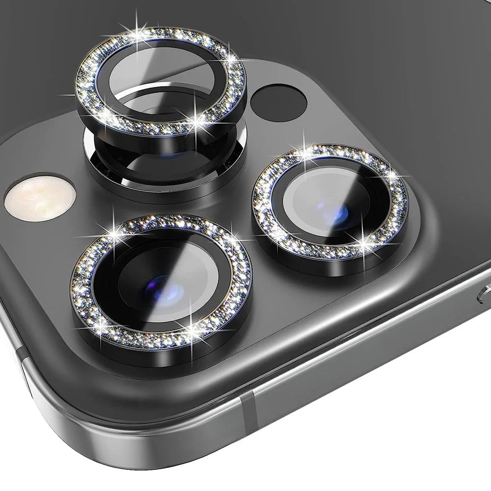 NORTHJO 1 Set For iPhone 13 Pro / 13 Pro Max Camera Lens Protector Glitter Metal Individual Ring Tempered Glass Lens Film - Black - 1
