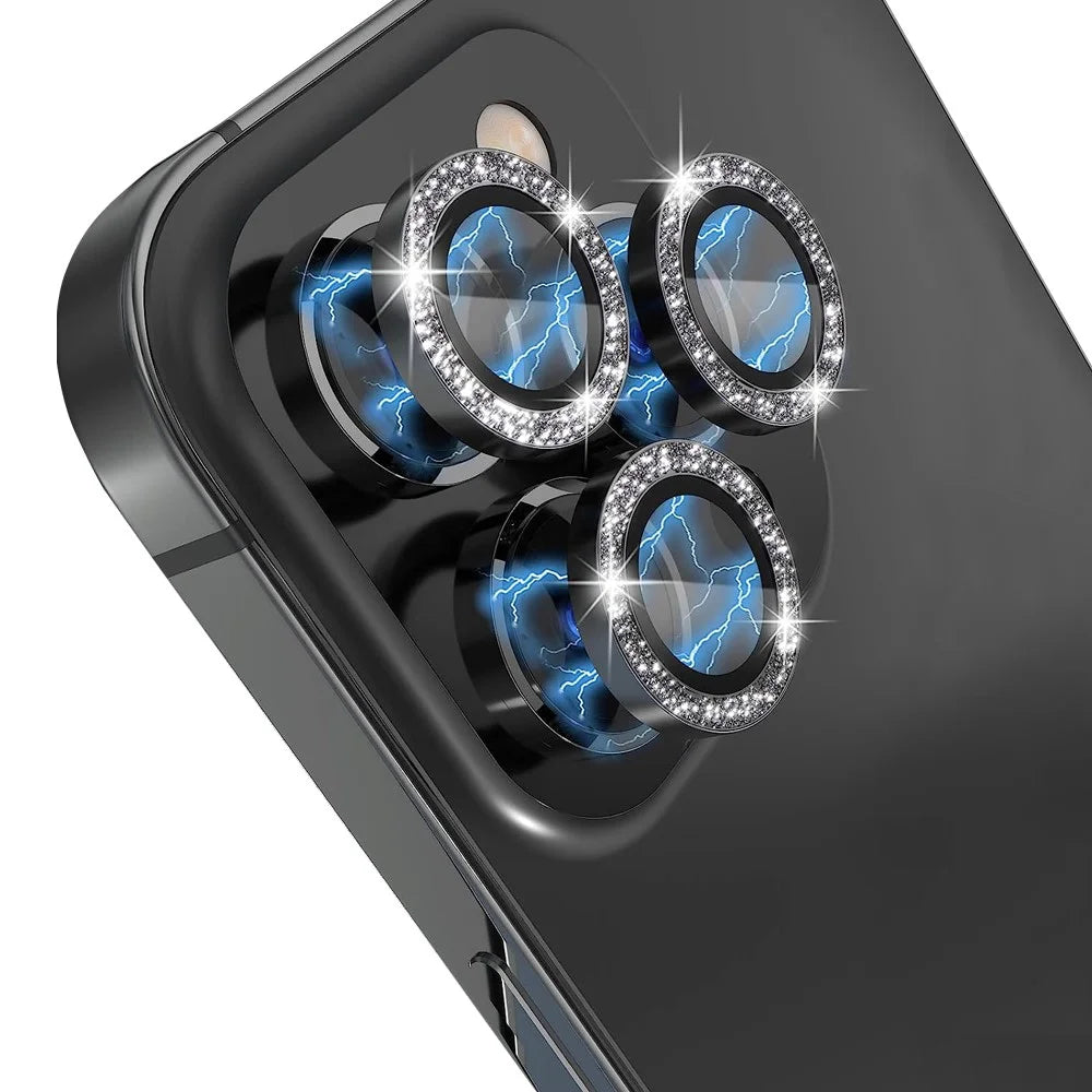 NORTHJO 1 Set For iPhone 13 Pro / 13 Pro Max Camera Lens Protector Glitter Metal Individual Ring Tempered Glass Lens Film - Black - 2