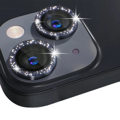 NORTHJO 1 Set For iPhone 14 / 14 Plus Glitter Camera Lens Protector Tempered Glass + Metal Individual Ring Cover Film - Black - 1