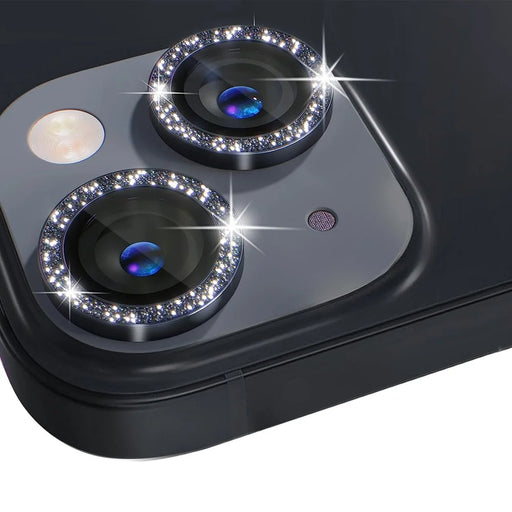 NORTHJO 1 Set For iPhone 14 / 14 Plus Glitter Camera Lens Protector Tempered Glass + Metal Individual Ring Cover Film - Black - 1