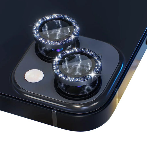NORTHJO 1 Set For iPhone 14 / 14 Plus Glitter Camera Lens Protector Tempered Glass + Metal Individual Ring Cover Film - Black - 2