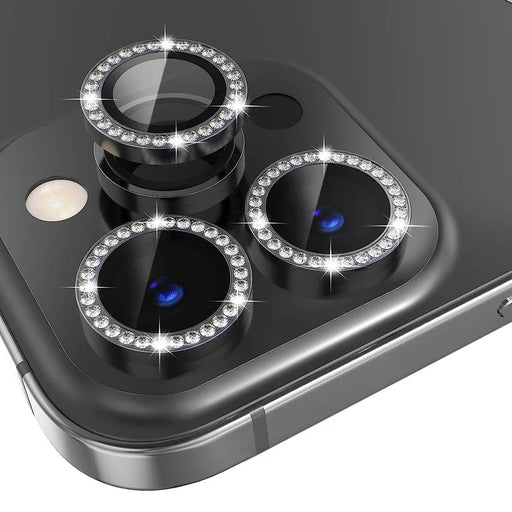 NORTHJO 1 Set For iPhone 14 Pro / 14 Pro Max Camera Lens Protector Tempered Glass + Metal Rhinestone Camera Ring Film - Black - 1