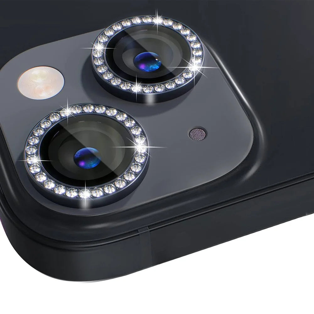 NORTHJO 1 Set For iPhone 14 / 14 Plus Camera Lens Protector Rhinestone Tempered Glass + Metal Individual Ring Lens Film - Black - 1
