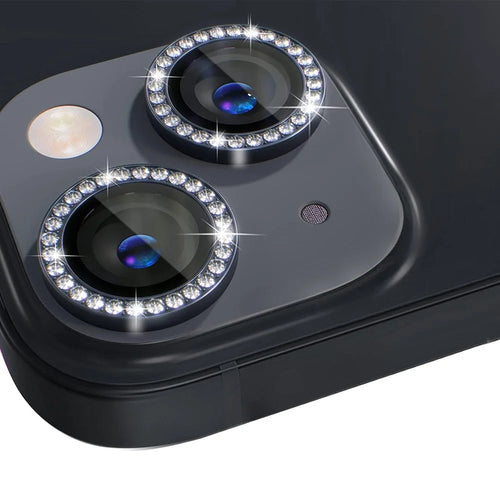 NORTHJO 1 Set For iPhone 14 / 14 Plus Camera Lens Protector Rhinestone Tempered Glass + Metal Individual Ring Lens Film - Black - 1