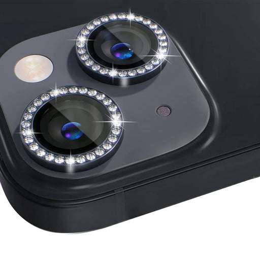 NORTHJO 1 Set For iPhone 14 / 14 Plus Camera Lens Protector Rhinestone Tempered Glass + Metal Individual Ring Lens Film - Black - 1