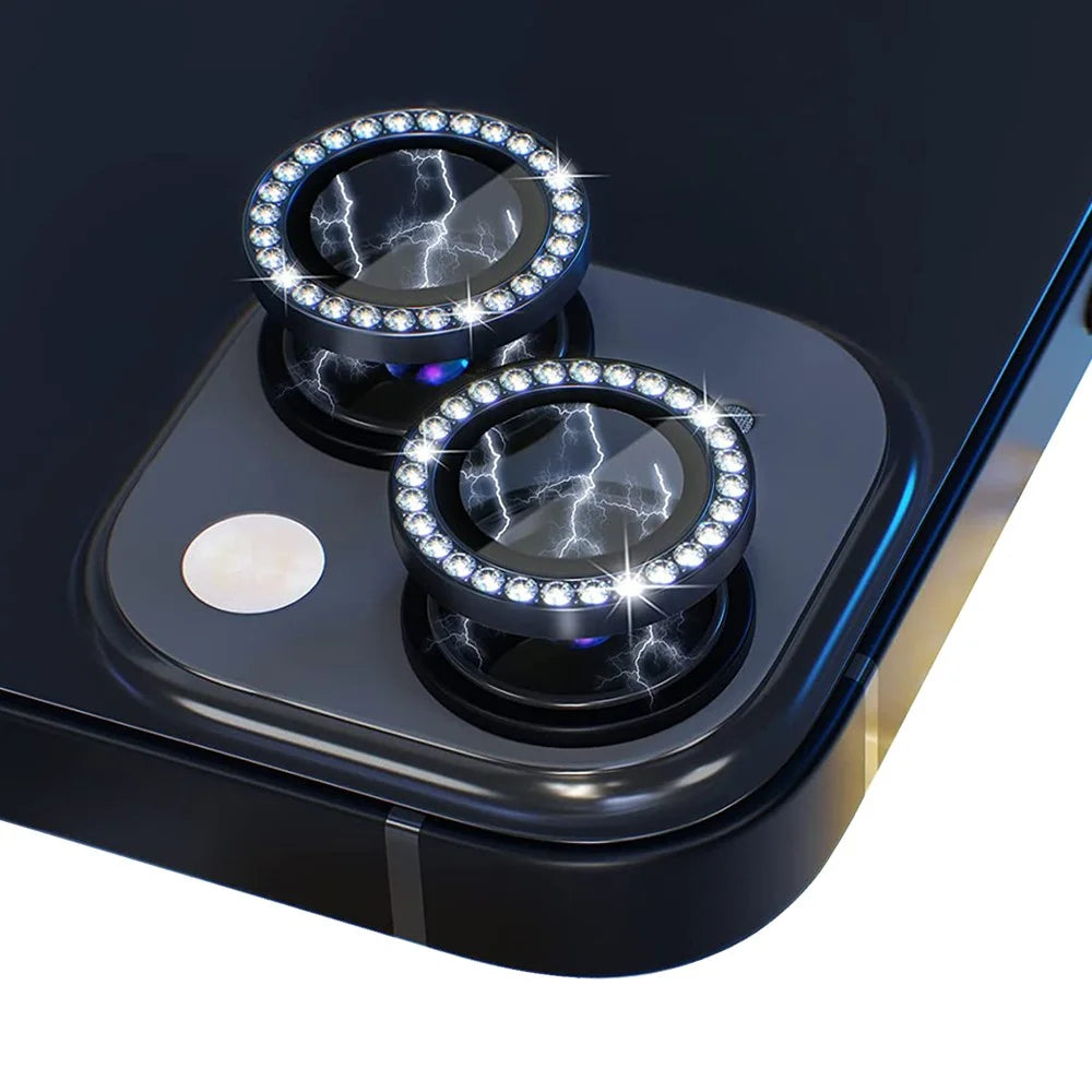 NORTHJO 1 Set For iPhone 14 / 14 Plus Camera Lens Protector Rhinestone Tempered Glass + Metal Individual Ring Lens Film - Black - 2