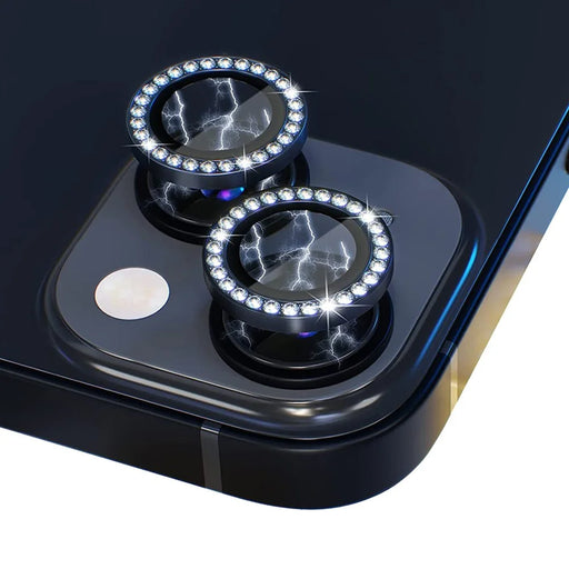 NORTHJO 1 Set For iPhone 14 / 14 Plus Camera Lens Protector Rhinestone Tempered Glass + Metal Individual Ring Lens Film - Black - 2
