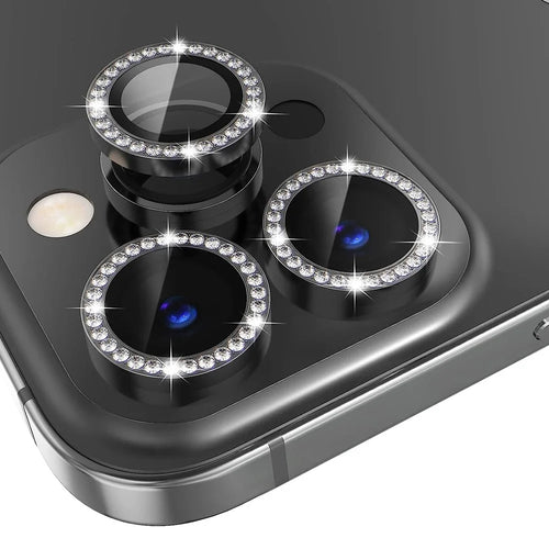 NORTHJO 1 Set For iPhone 13 Pro / 13 Pro Max Camera Lens Protector Bling Tempered Glass + Metal Individual Ring Rhinestone Lens Film - Black - 1