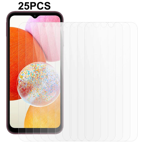 25Pcs For Samsung Galaxy A14 5G / 4G Tempered Glass Film Full Glue HD Clear Phone Screen Protector (No Package, with Wipes Set, Dust-absorber, Guide Sticker) - 1