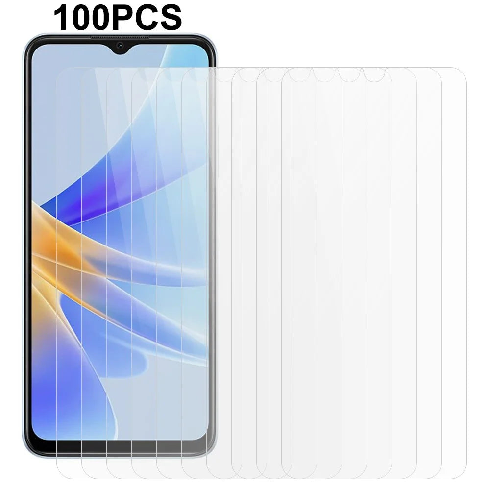 100Pcs For Oppo A17 4G Full Glue Phone Screen Protector High Definition Tempered Glass Protective Film (No Package, with Wipes Set, Dust-absorber, Guide Sticker) - 1