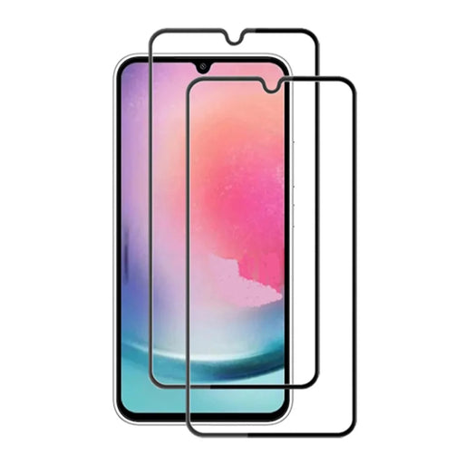 AMORUS 2Pcs For Samsung Galaxy A24 4G (162.1 x 77.6 x 8.3mm) Silk Printing Phone Full Screen Protector Full Glue Tempered Glass Film - Black - 1