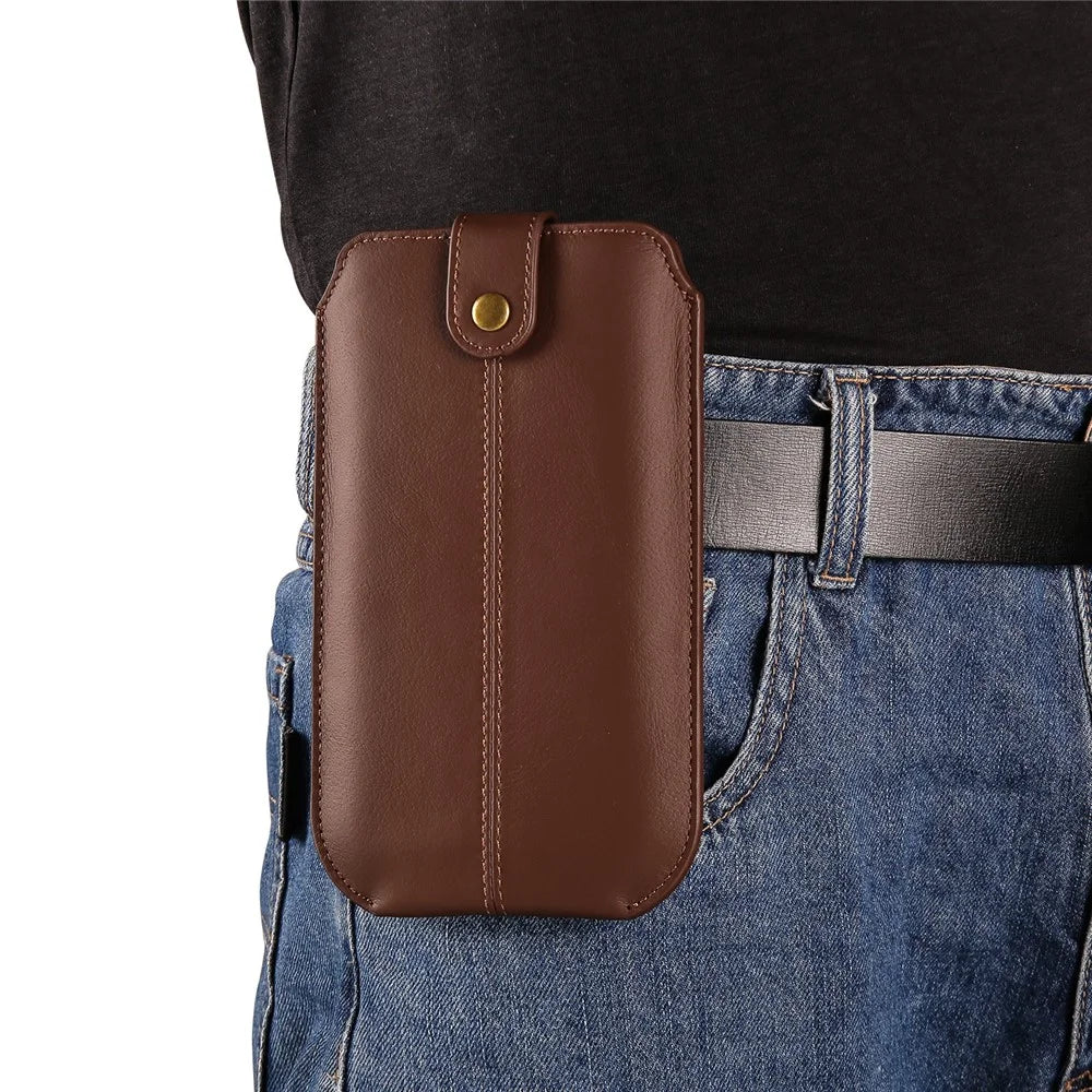 Genuine Cow Leather Belt Case for Universal 6.1-inch Phone Card Holder Cell Phone Holster Pouch with Belt Clip - Coffee - 2