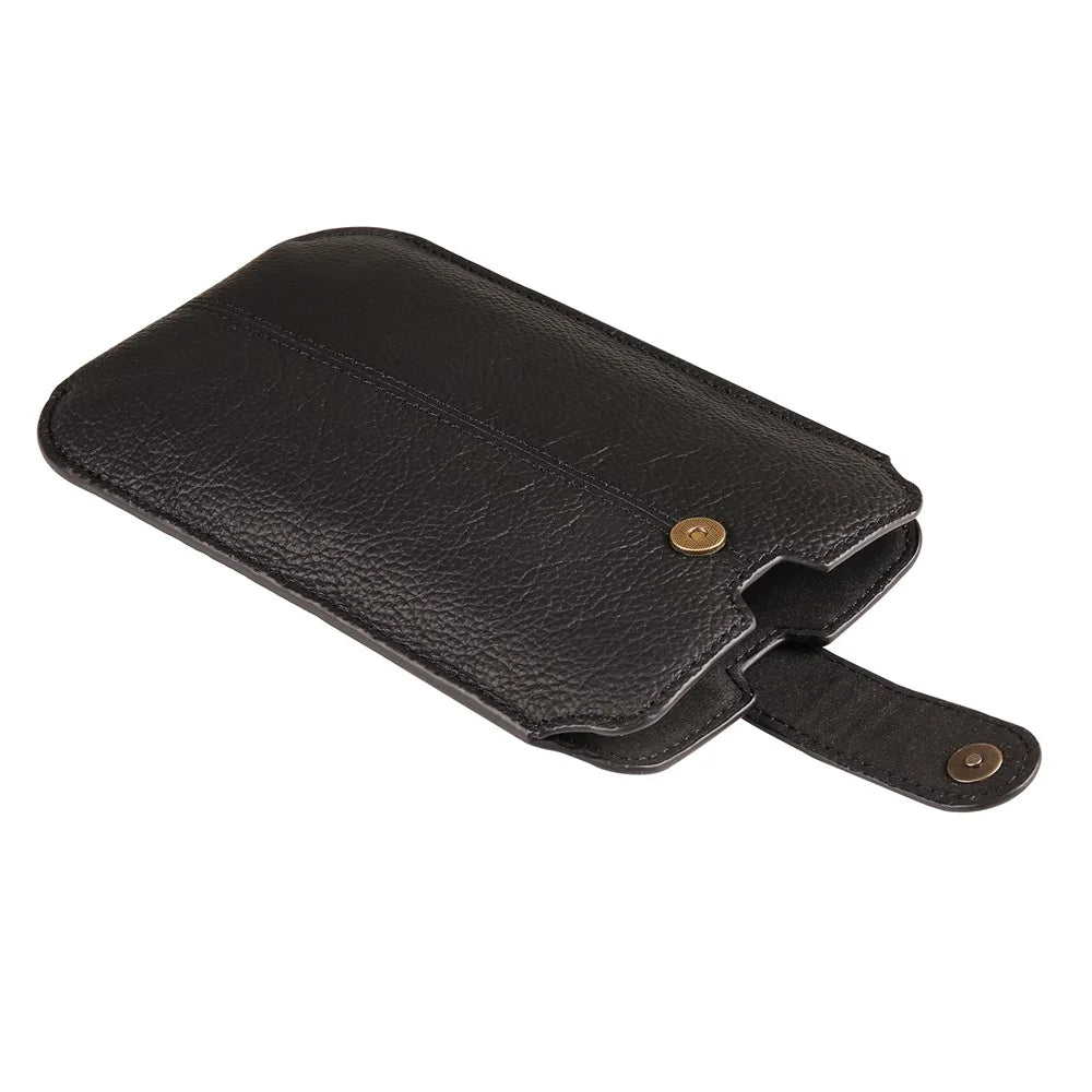 Genuine Cow Leather Cell Phone Case for 6.7-inch Phone ID Card Belt Holder Pouch Cover - Black - 3