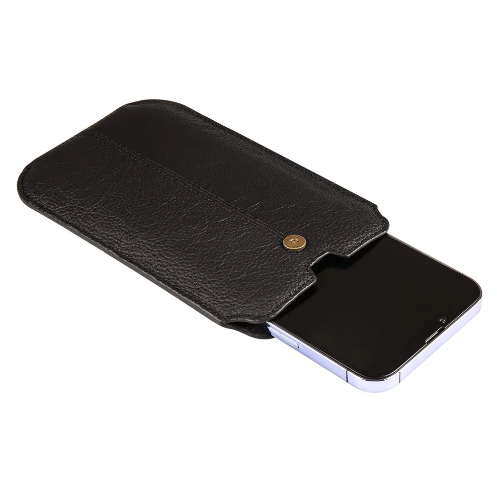 Genuine Cow Leather Cell Phone Case for 6.7-inch Phone ID Card Belt Holder Pouch Cover - Black - 4