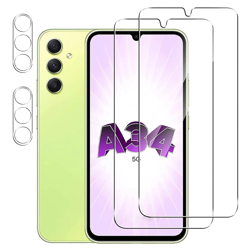 2Pcs For Samsung Galaxy A34 5G Screen Protector Tempered Glass Film with Camera Lens Protectors - 1