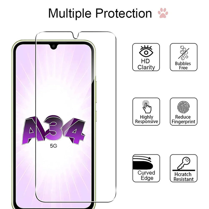 2Pcs For Samsung Galaxy A34 5G Screen Protector Tempered Glass Film with Camera Lens Protectors - 2
